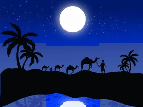 Camels in the dessert Stock Illustration