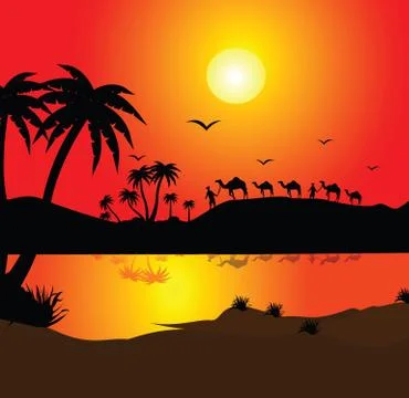 Camels in the dessert Stock Illustration