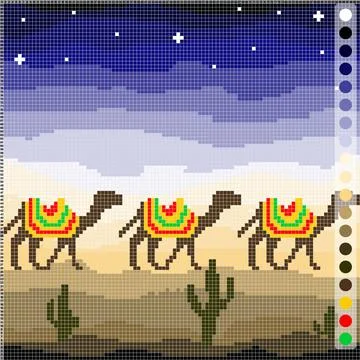 Camels at night in the desert pattern for cross-stitch Stock Illustration