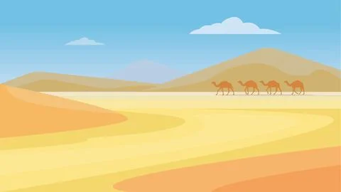Camels walking in desert Stock Illustration