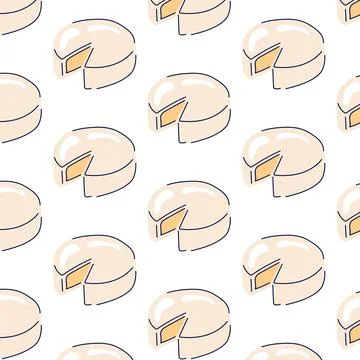 Camembert cheese seamless pattern. Cartoon style design of grocery dairy product Stock Illustration