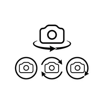 Camera 360-degree view. Panorama camera photo icon set on isolated white back Illustrazione stock