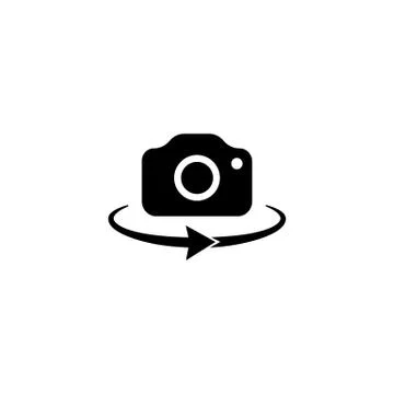 Camera 360-degree view. Panorama camera photo icon on isolated white backgrou Stock Illustration