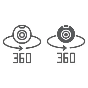 Camera 360 line and glyph icon, device and rotation, panoramic camera sign Stock Illustration