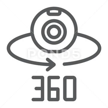 Camera 360 line icon, device and rotation, panoramic camera sign, vector Stock Illustration