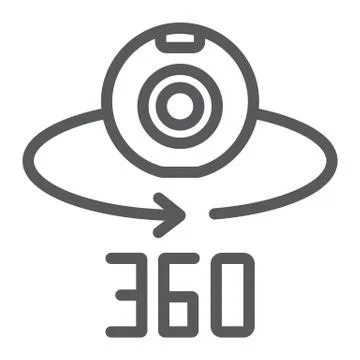 Camera 360 line icon, device and rotation, panoramic camera sign, vector Stock Illustration
