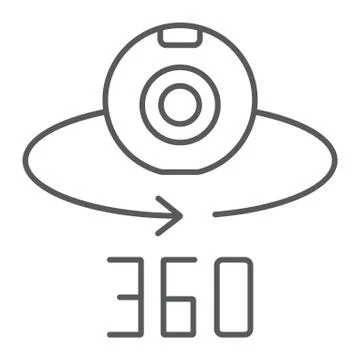 Camera 360 thin line icon, device and rotation, panoramic camera sign, vector Stock Illustration
