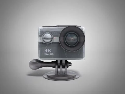Camera Action Cam 3d render on a grey background Stock Illustration