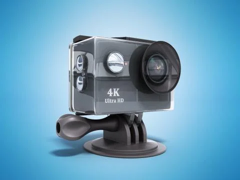 Camera Action Cam 3d render on a blue background 스톡 일러스트