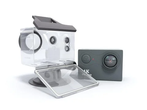Camera Action Cam 3d render on a white background Illustrazione stock