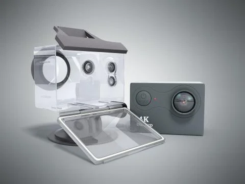 Camera Action Cam 3d render on a grey background 스톡 일러스트