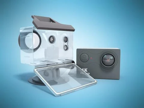 Camera Action Cam 3d render on a blue background Stock Illustration