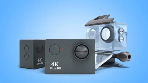 Camera Action Cam 3d render on a blue background 스톡 일러스트