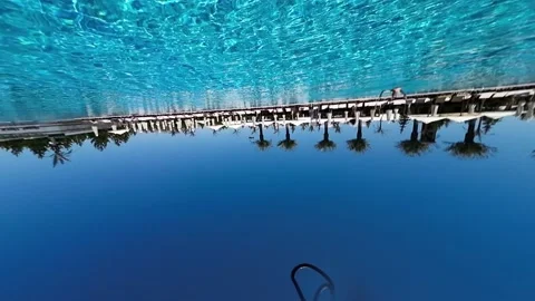 Camera in the air, relaxing in the pool Stockbeeldmateriaal 197828033