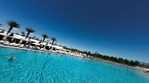 Camera in the air, relaxing in the pool Stock Footage 197828268