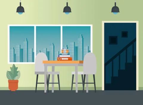 Camera and books data with table and chairs Illustrazione stock