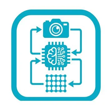 Camera and chip circuit flow icon for smart optical systems. Stock Illustration