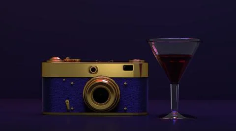 Camera and glass Stock Illustration