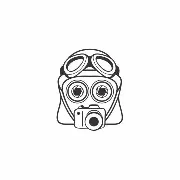 Camera and helmet robot with specs vector logo Stock Illustration