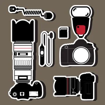 Camera and lens set Illustrazione stock