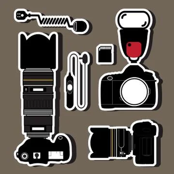 Camera and lens set Stock Illustration