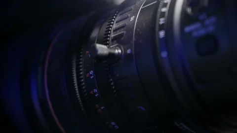 Camera and lens Zoom, close-up photo, Closeup shot of professional video camera Stock Footage 127572812