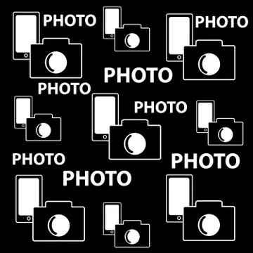 Camera and mobile background with text photo. Stock Illustration