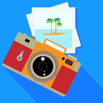 Camera and pictures. Stock Illustration