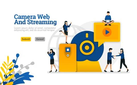 Camera and Streaming web, digital internet video and media development vector Stock Illustration