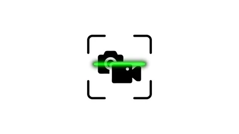 Camera and video recorder icon scanning with green light beam animation on .. Stock Footage 346499027