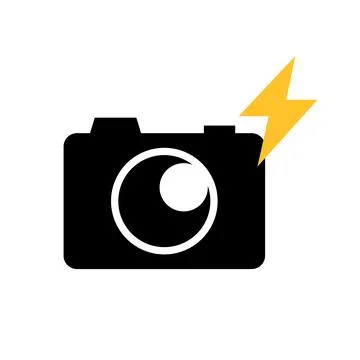 Camera and yellow camera flash icon. Shooting flash. Vector. Stock Illustration