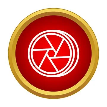 Camera aperture diaphragm icon red golden button Stock Illustration