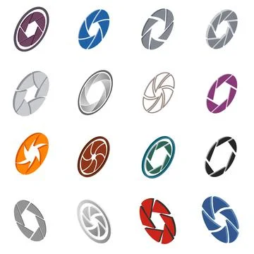 Camera aperture icons set, isometric 3d style Stock Illustration