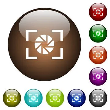 Camera aperture setting color glass buttons Stock Illustration