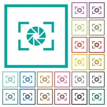 Camera aperture setting flat color icons with quadrant frames Stock Illustration