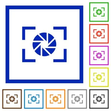 Camera aperture setting flat framed icons Illustrazione stock