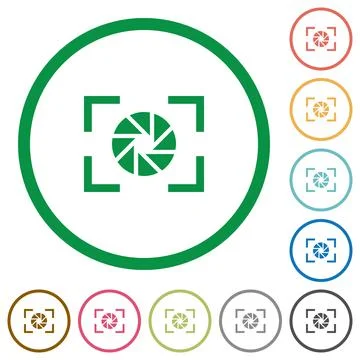 Camera aperture setting flat icons with outlines Stock Illustration