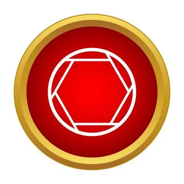 Camera aperture shutter icon on red button Stock Illustration