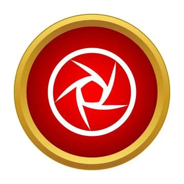 Camera aperture shutter symbol icon in red circle Stock Illustration