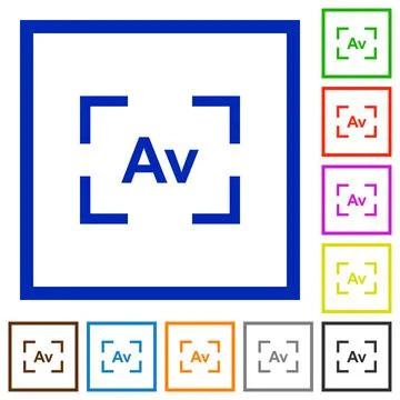 Camera aperture value mode flat framed icons Illustrazione stock