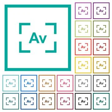 Camera aperture value mode flat color icons with quadrant frames Stock Illustration