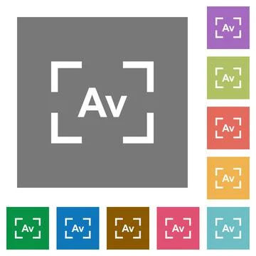 Camera aperture value mode square flat icons Stock Illustration