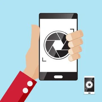 Camera application icon smartphone in hand vector illustration Illustrazione stock