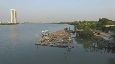 The Camera Approaches The bangpakong river. Stock Footage 73657348