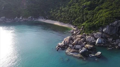 The camera is approaching to a deserted sand beach of tropical Thailand island Video stock 78150325