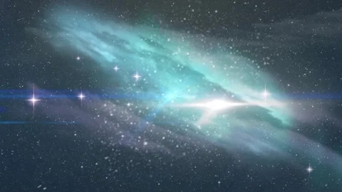Camera approaching nebula, teal cloud brightening, revealing core flare with Stock Footage 332731536