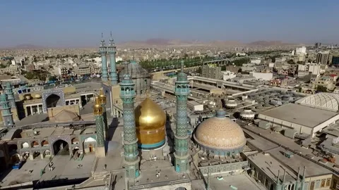 As the camera ascends a view of the golden dome of Fatima, stock footage. Stock Footage 304817294