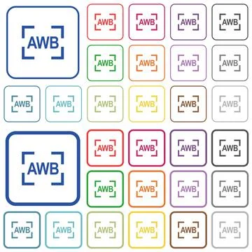 Camera auto white balance mode outlined flat color icons Stock Illustration