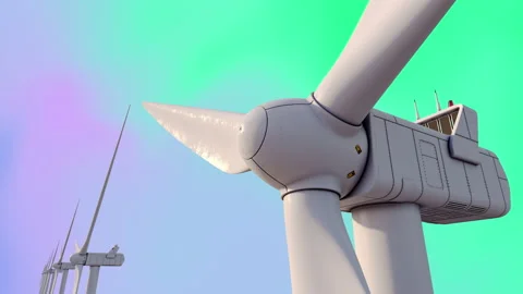 Camera back from the wind turbine Stock Footage 236976180