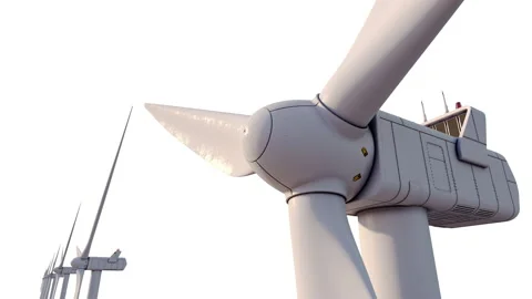 Camera back from the wind turbine. White background Stock Footage 236988107
